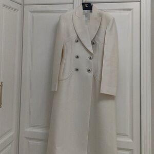 Lanvin Cream Double-Breasted Long Trench Coat